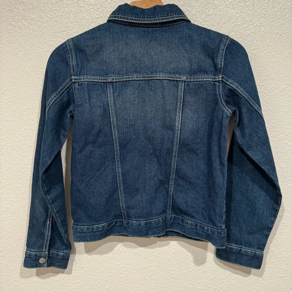 Kids Gymboree Girls Dark Wash Blue Floral Embroidered Denim Jean Jacket Size 10